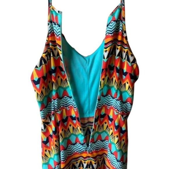 Pink Owl Mini Dress Size Large Southwest Aztec Ruffle Tunic Front Geometric - Picture 3 of 9